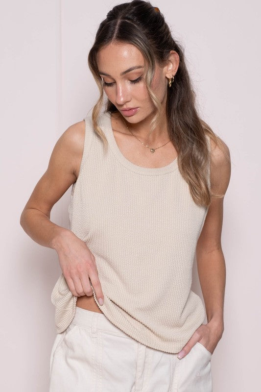 Simple Ribbed Tank-Taupe