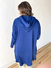 Long Line Open Cardigan- Blue