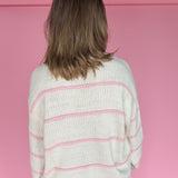 Knit Pink Stripe Sweater- Ivory/Pink