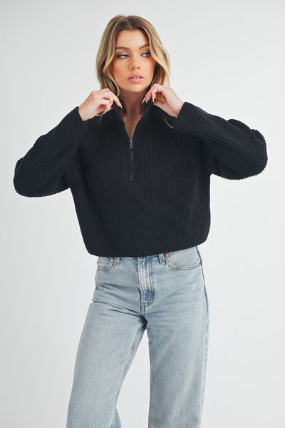 The Debbie Half Zip Sweater- Black