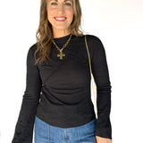 Raglan Long Sleeve Top- Black