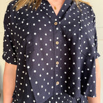 Polka Dot Button Up Top-Navy - Ana Patricia Boutique