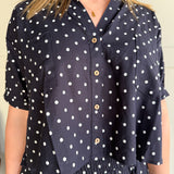 Polka Dot Button Up Top-Navy - Ana Patricia Boutique