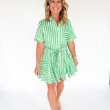 Stripe Mini Flare Dress- Green