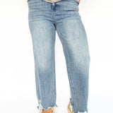 Distressed Hem Straight Leg Jeans