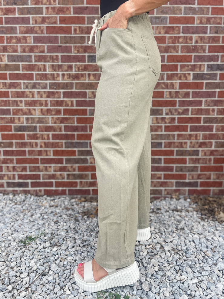 The Harley Wide Leg Pants- Olive Khaki