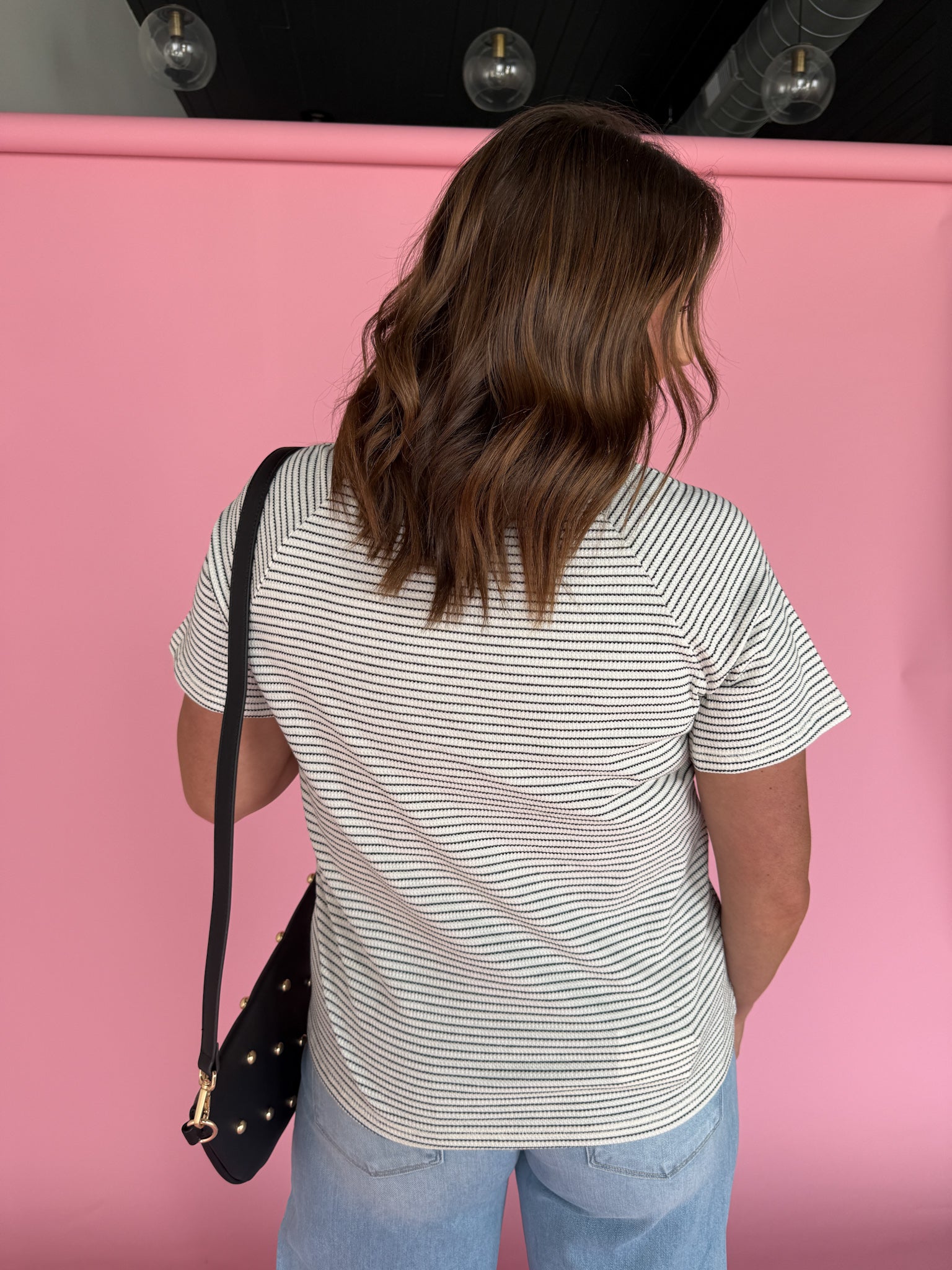 Textured Stripe Tee- White - Ana Patricia Boutique