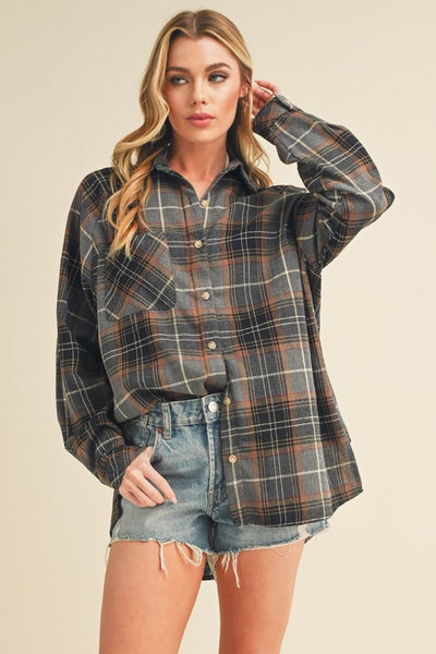 The Katie Plaid Button Up- Grey