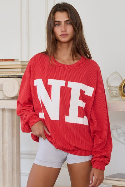 NE Ribbed Pullover- Red