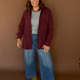 Pinstripe Button Up Top- Wine