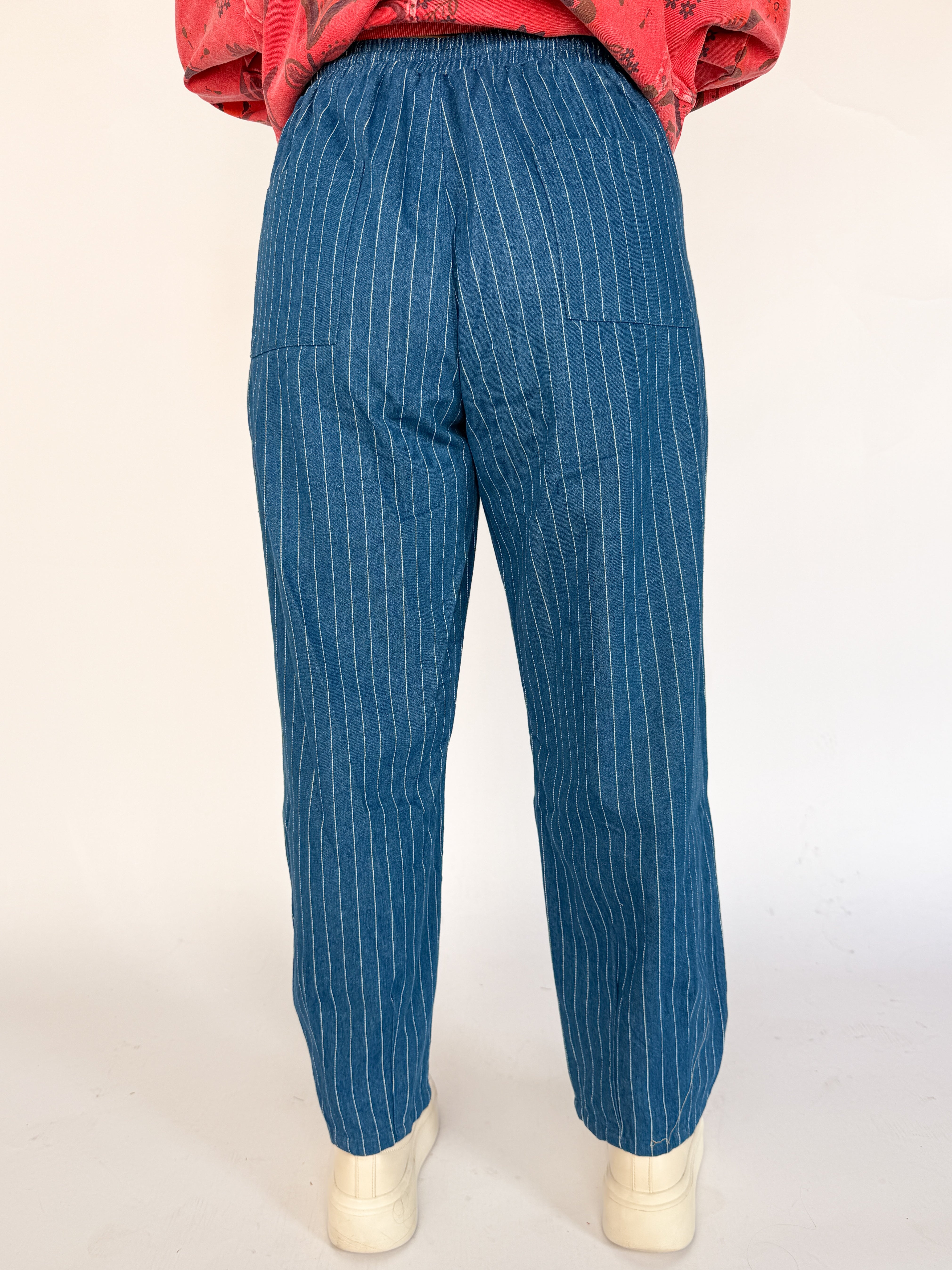 Pinstripe Barrel Jeans- Medium Wash - Ana Patricia Boutique