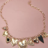 Multi Black Heart Charm Necklace