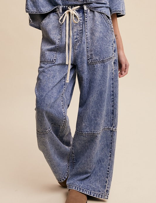 Wide Leg Denim Pants- Blue - Ana Patricia Boutique