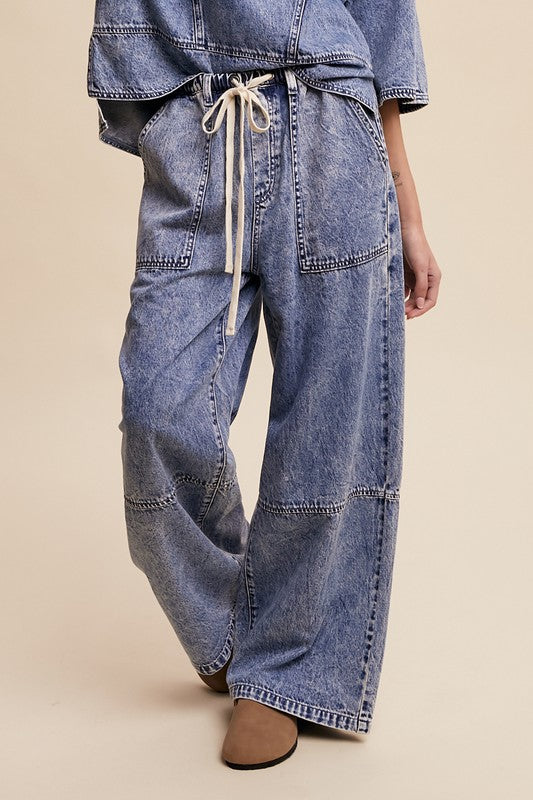 Wide Leg Denim Pants- Blue - Ana Patricia Boutique