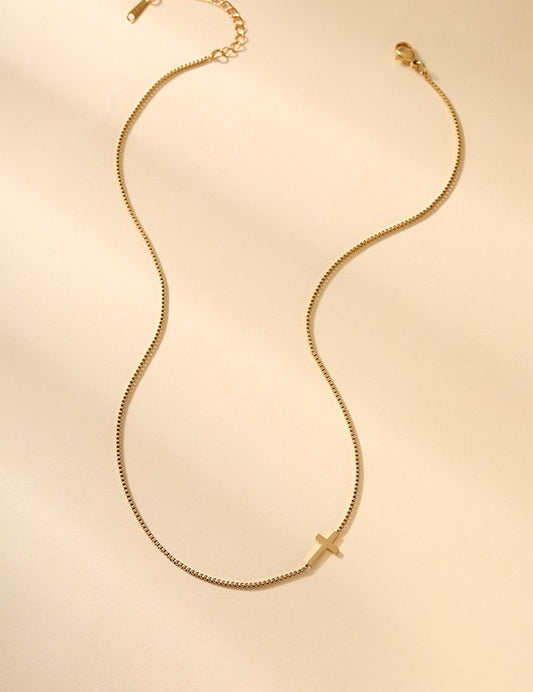 Side Cross Necklace- Gold - Ana Patricia Boutique
