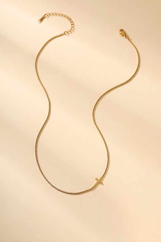 Side Cross Necklace- Gold - Ana Patricia Boutique
