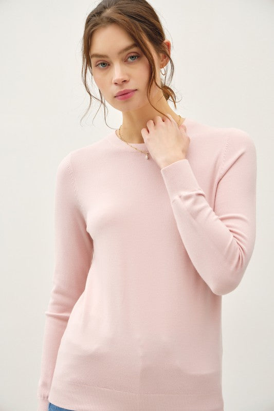 Basic Crew Sweater- Blush