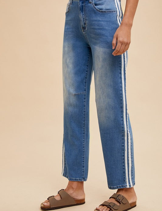 Varsity Stripe Barrel Jeans - Ana Patricia Boutique