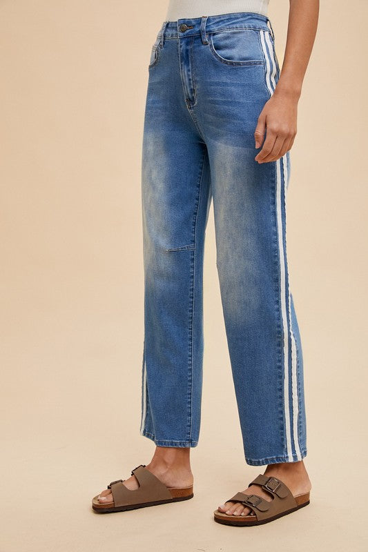 Varsity Stripe Barrel Jeans - Ana Patricia Boutique