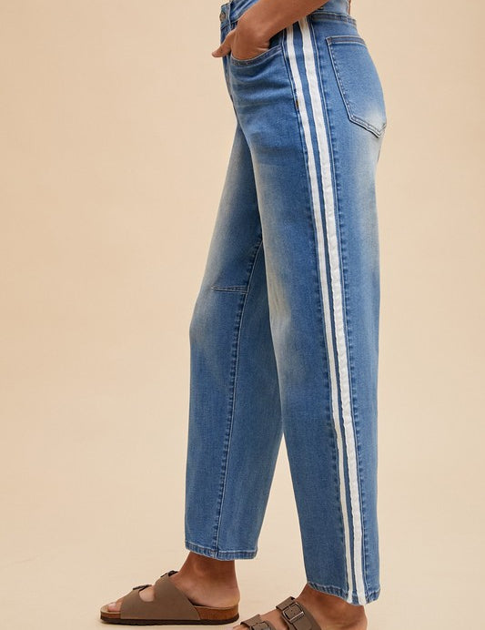 Varsity Stripe Barrel Jeans - Ana Patricia Boutique