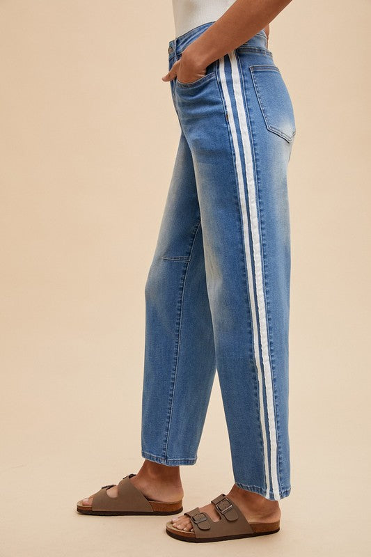 Varsity Stripe Barrel Jeans - Ana Patricia Boutique