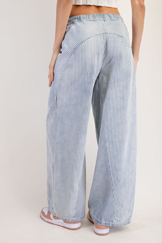 Striped Pull On Denim Pants