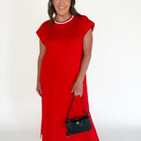 Varsity Scuba Midi Dress-Red - Ana Patricia Boutique