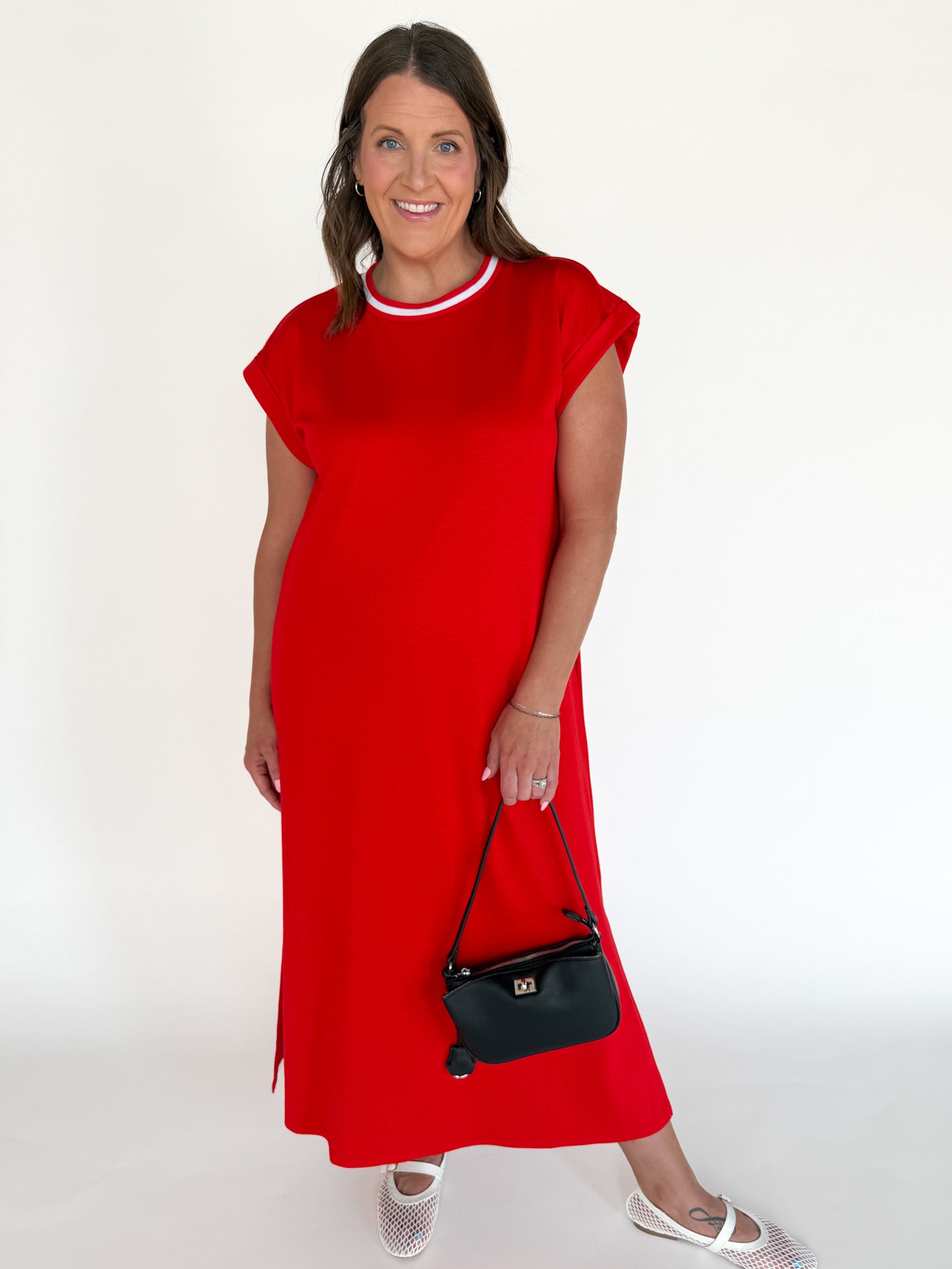 Varsity Scuba Midi Dress-Red - Ana Patricia Boutique