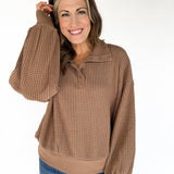 Half Button Waffle Knit Pullover