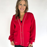 Scuba Piping Cardi- Red/Cream
