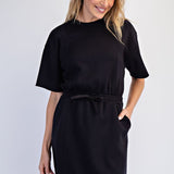Scuba Short Sleeve Dress- Black - Ana Patricia Boutique