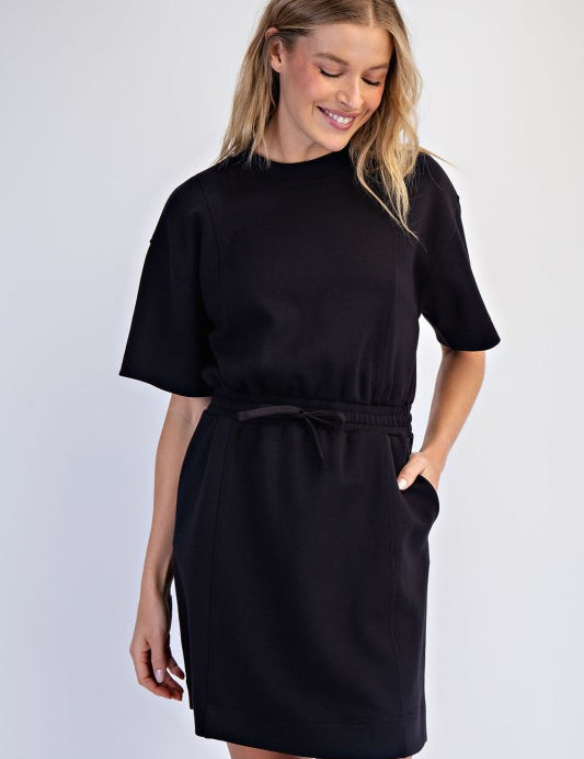 Scuba Short Sleeve Dress- Black - Ana Patricia Boutique