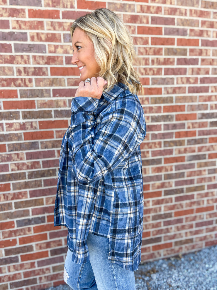 The Laura Plaid Button Up- Blue