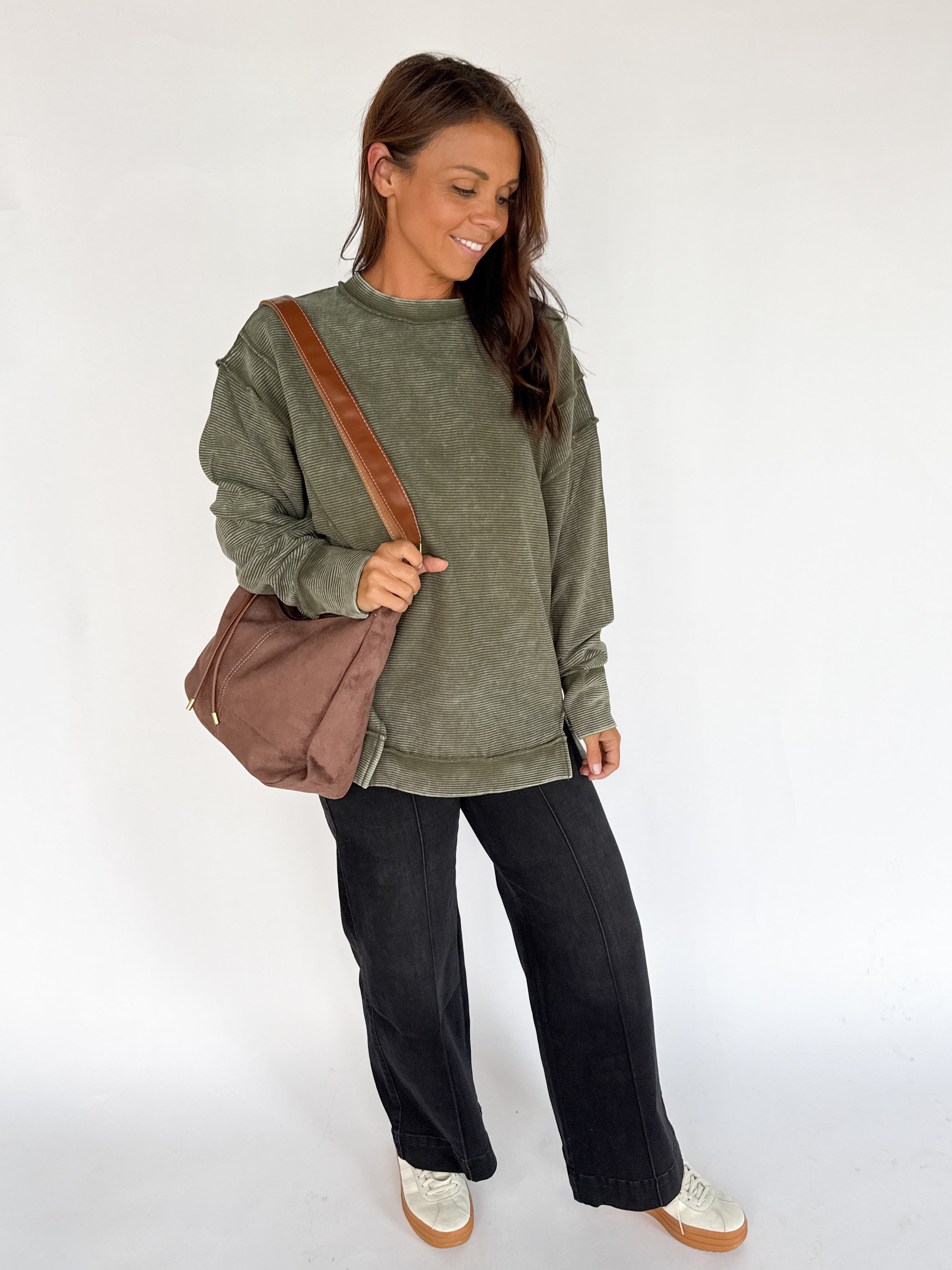 Double Ribbed Pullover- Olive - Ana Patricia Boutique