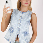 Acid Wash Denim Vest - Ana Patricia Boutique