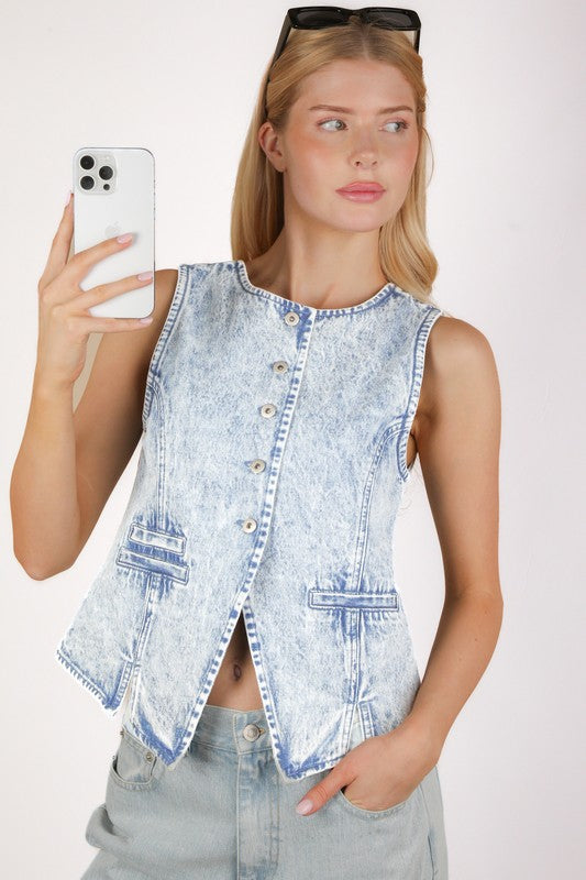 Acid Wash Denim Vest - Ana Patricia Boutique