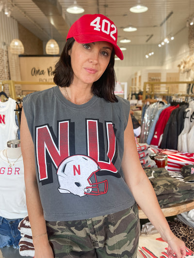 Nebraska Huskers Helmet Tank- Charcoal - Ana Patricia Boutique