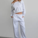 Fleece Wide Leg Sweatpants- Heather Grey