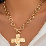 Hammered Cross Toggle Necklace- Gold - Ana Patricia Boutique