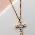Rhinestone Cross Necklace- Gold - Ana Patricia Boutique