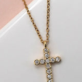 Rhinestone Cross Necklace- Gold - Ana Patricia Boutique