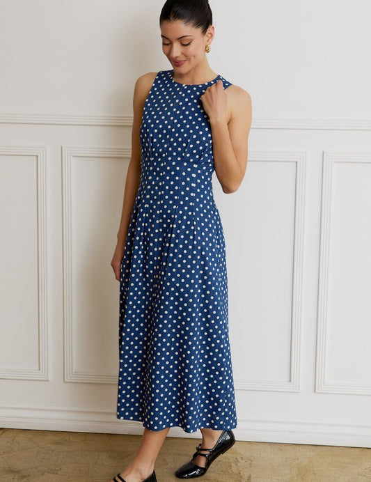 Polka Dot Midi Dress- Navy - Ana Patricia Boutique