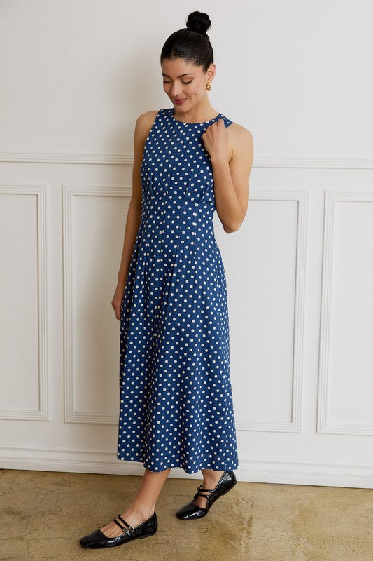 Polka Dot Midi Dress- Navy - Ana Patricia Boutique