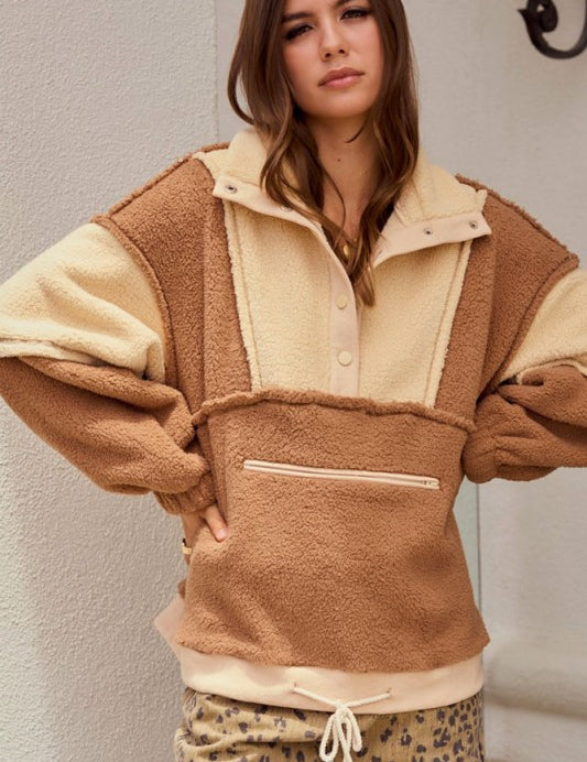 Fleece Zipper Pullover Jacket- Cocoa - Ana Patricia Boutique