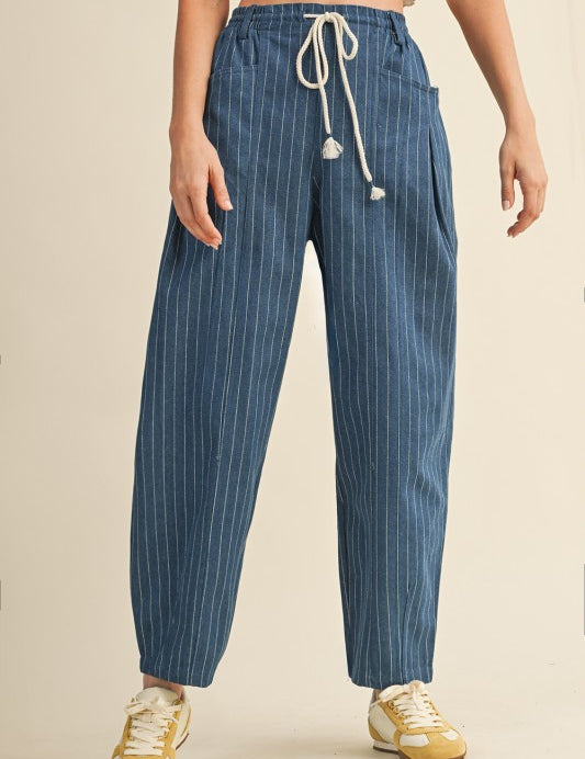 Pinstripe Barrel Jeans- Medium Wash - Ana Patricia Boutique