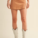 Faux Suede Skort- Camel