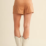 Faux Suede Skort- Camel