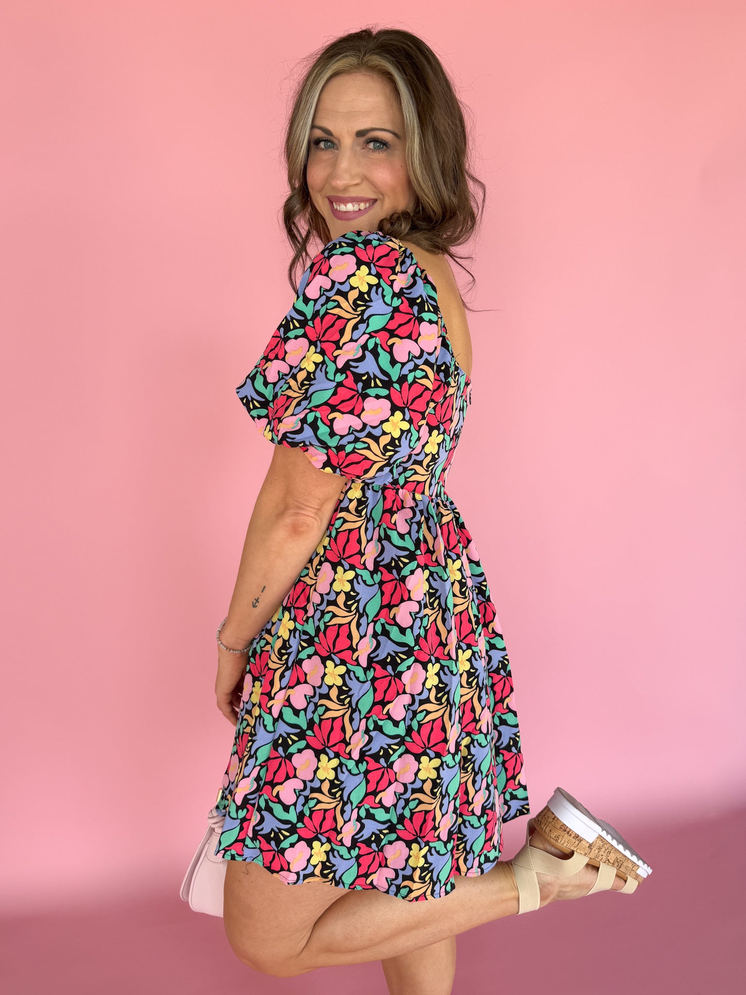 Floral Print Square Neck Dress - Ana Patricia Boutique