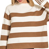 Contrasting Stripe Sweater- Camel
