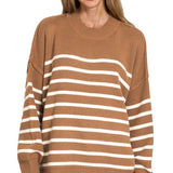 Oversized Stripe Sweater- Deep Camel